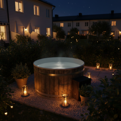 Eluppvärmd badtunna Stadstunnan med uv-ljusd rening och 3 kw Nano värmare