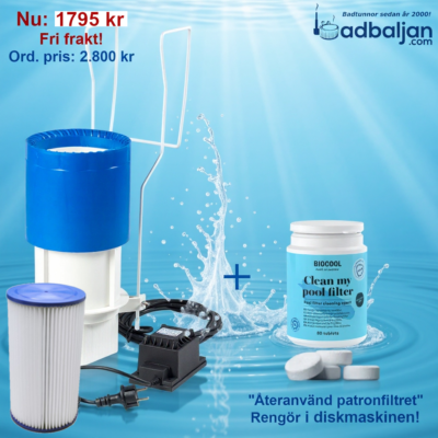 Reningsverk till badtunna & små pooler hängs över kanten kirami kantfilter