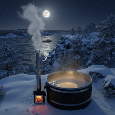 Badtunna Kirami Comfort Family Large SB Svartbets StoneGray med Cube vedkamin Family-badtunnan utformades med för att passa hela familjens behov, oberoende ålder och fysik. Som en del av badtunnans design finns en inbyggd förhöjd bänk som kan användas för att svalka sig och barn kan sitta på den lättare.