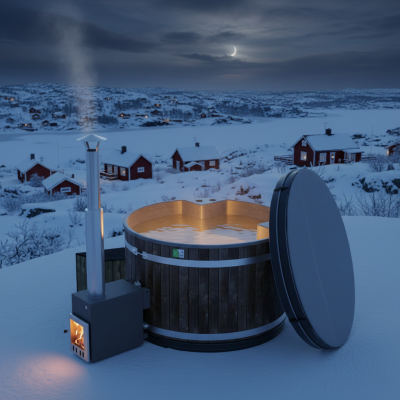 Hybrid ved och el badtunna Kirami family medium badbaljan