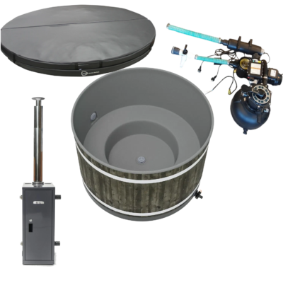 Komplett isolerad Kirami badtunna med Rexener PR200 BioHeater, dieselvärmare 20 kW, skorsten och bränsletank • Inklusive effektivt reningssystem med extra UV-ljus rening samt backUp elvärmare på 2 kW och isolerat vikbart lock. • Värm snabbt upp badtunnan med BioHeater och håll den badvarm! • Eller ställ ner termostaten och håll den frostskyddad mellan baden och värm upp den inför bad med BioHeater.